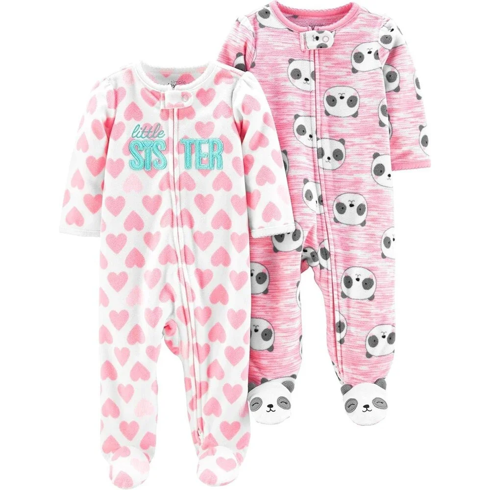 2-Pack Simple Joys by Carter's Baby Girls Romper Size 0 Preemie Fleece Pink Whit